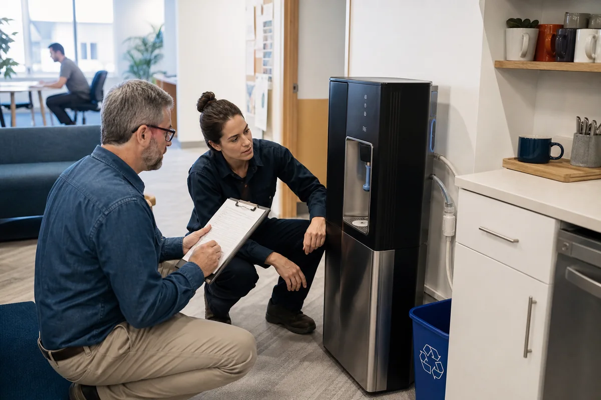 Office water cooler service in a workplace